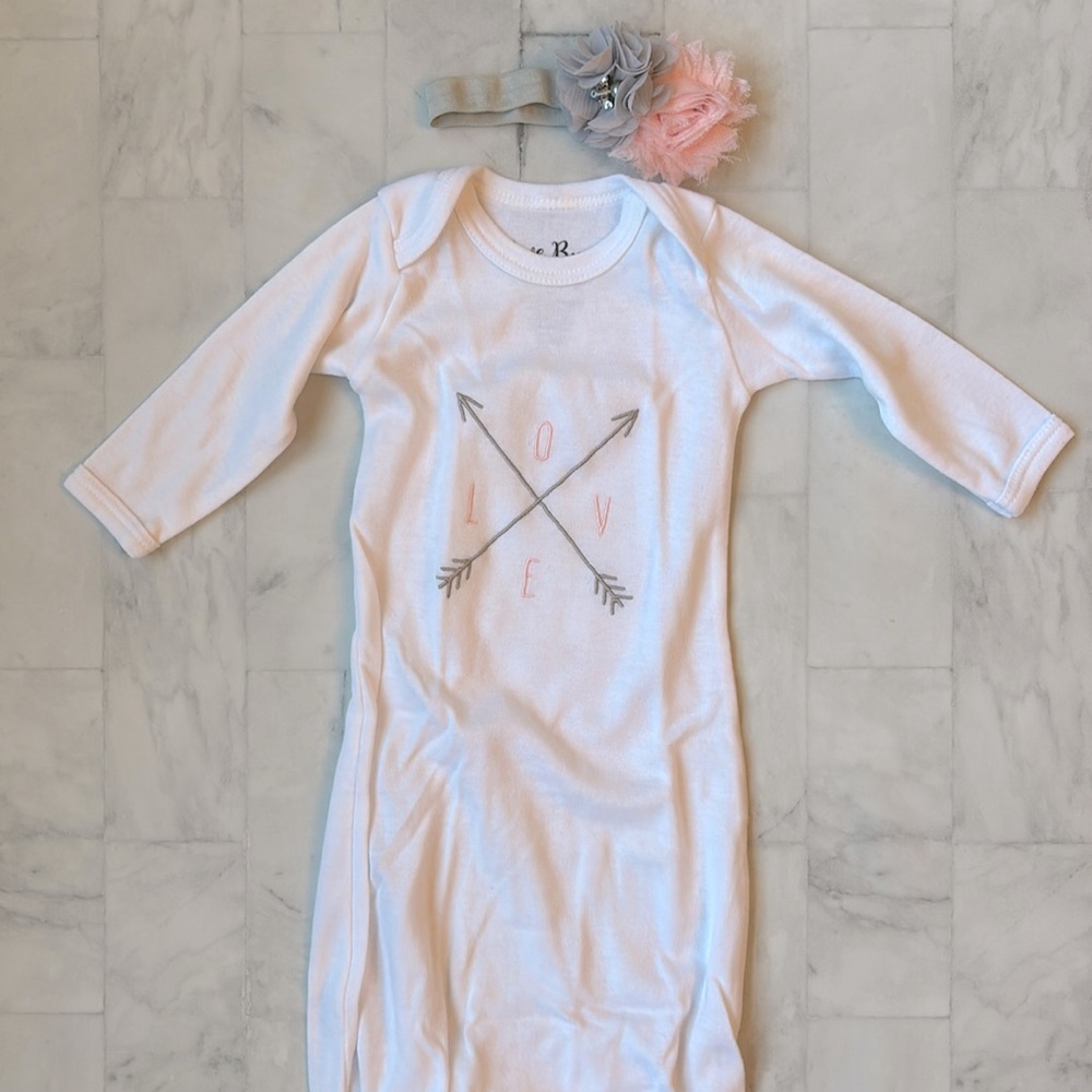 Love Bug Baby Girl’s Infant Gown and Flower Headband